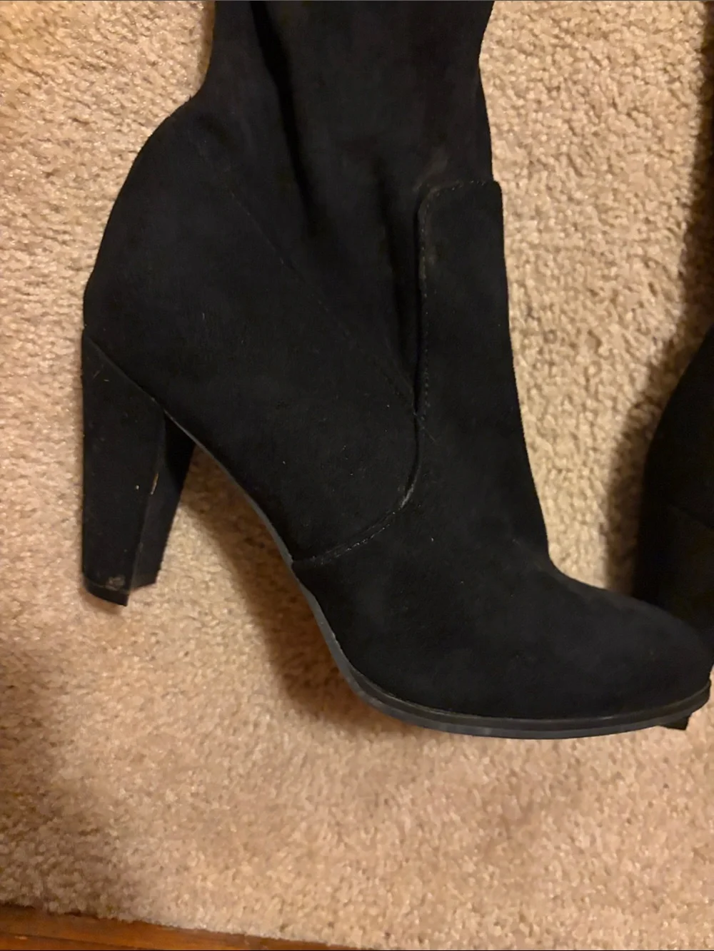 Women's Black Over-the-Knee Heeled Boots with Side Zip